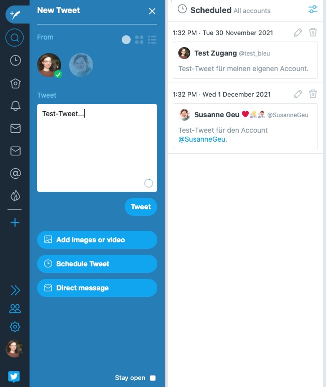Test Tweet alle Accounts Tweetdeck