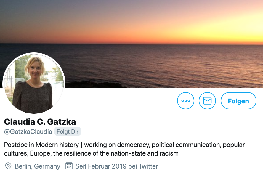 Twitter Biografie Claudia C. Gatzka